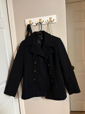 Express Black Double-Breasted Wool Peacoat